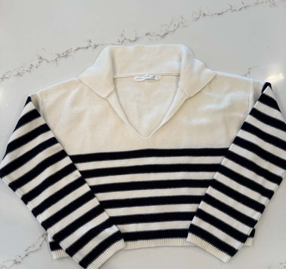 Altar'd State Striped Cropped Collared Polo Sweater Size XS